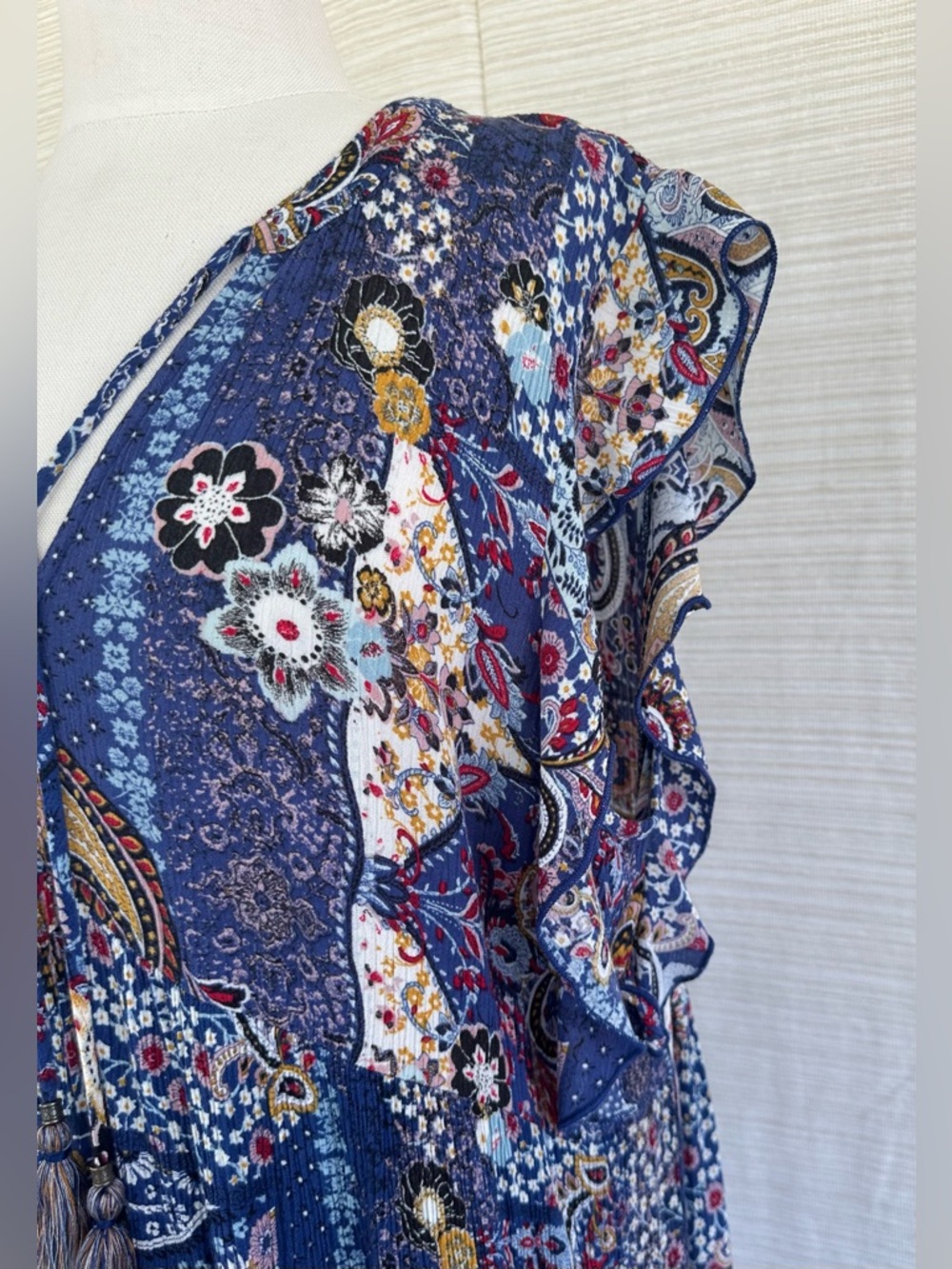 Knox Rose Navy Blue Floral Tassel Peasant Dress - Picture 11 of 17